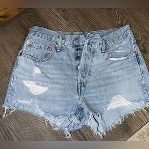 Levi's Light Blue Frayed Jean Shorts